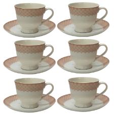 Jogo de X�cara de Ch� de Porcelana  Dolce Home Coreana Detalhes Rosa 12 p�s