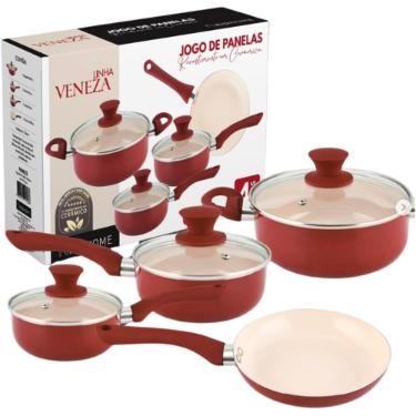 Jogo de Panelas Revestimento em Cer�nica Rio Home Veneza Vermelha 4 p�s