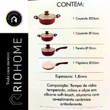 Jogo de Panelas Revestimento em Cer�nica Rio Home Veneza Vermelha 4 p�s