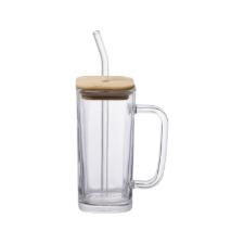 Copo de Vidro com Al�a, Canudo e Tampa de Bambu, Hauskrarft 290ml