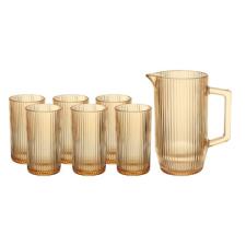 Jogo de Copos e Jarra de Vidro �mbar Graffiato 7 Pe�as - Hauskraft