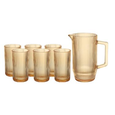 Jogo de Copos e Jarra de Vidro �mbar Graffiato 7 Pe�as - Hauskraft