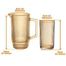 Jogo de Copos e Jarra de Vidro �mbar Graffiato 7 Pe�as - Hauskraft