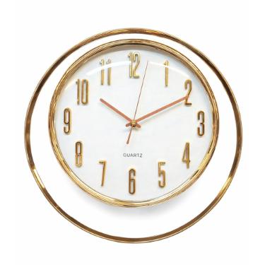 RELOGIO DE PAREDE 40CM LUXO COM BORDA DOURADA ? QUARTZ