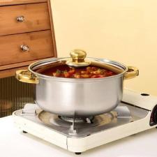 JOGO  PANELAS 6P�S  A�O INOX PRATEADO COM CABO DOURADO