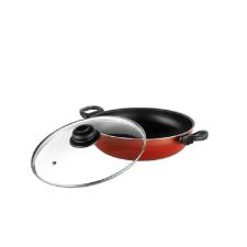 Panela Wok Teflon Cozillar  com tampa de vidro 28 cm Vermelha