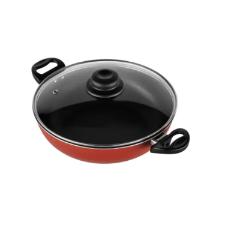 Panela Wok Teflon Cozillar  com tampa de vidro 28 cm Vermelha