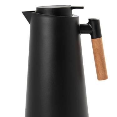 GARRAFA T�RMICA EM PLASTICO COM CABO DE MADEIRA LEHAV� AKITA 1L PRETA