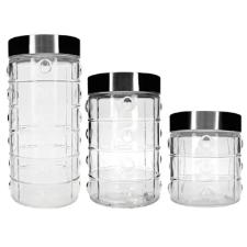 Jogo de Potes em Vidro com tampa preta Mimo Style V�treo 03 pe�as