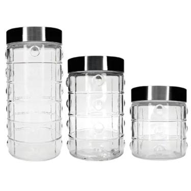 Jogo de Potes em Vidro com tampa preta Mimo Style V�treo 03 pe�as