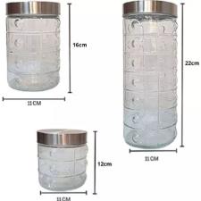 Jogo de Potes em Vidro com tampa preta Mimo Style V�treo 03 pe�as