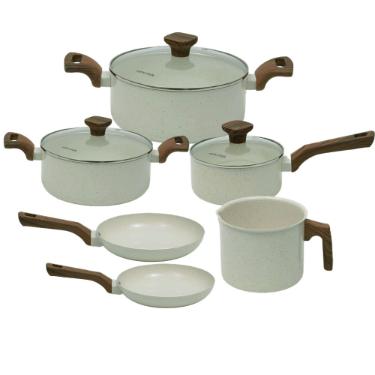 Jogo De Panela 6 P�s Cer�mica Antiaderente Fundo Triplo Fog�o Indu��o Mimo Style Pratic Cook Marmol.