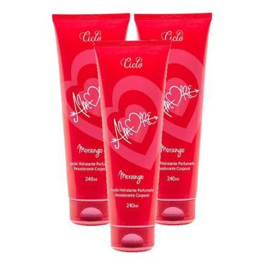 Amore Morango Lo��o Hidratante Corporal Perfumada 240ml Ciclo Cosm�ticos Pack com 3un